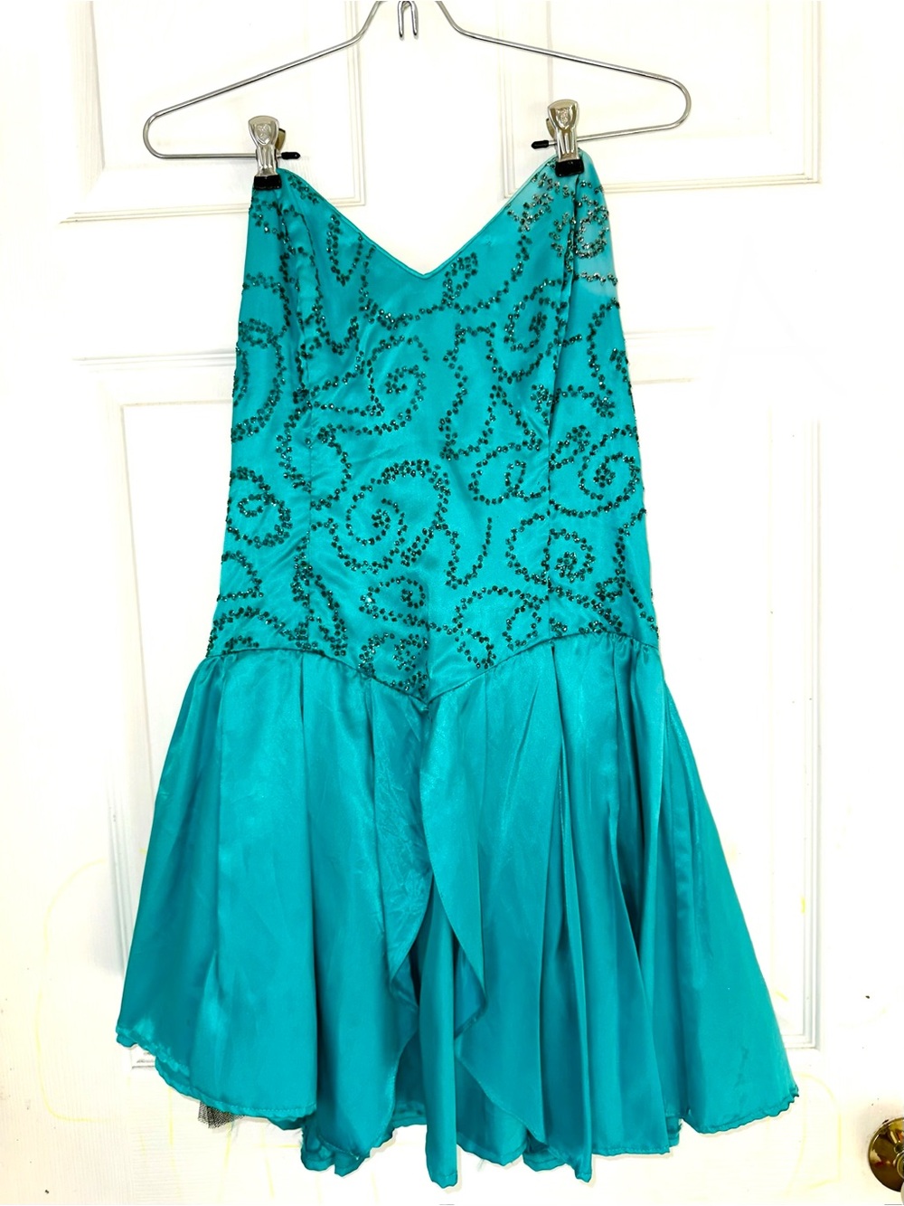 Vintage Gunne Sax Strapless Teal Glitter Cocktail/Prom Dress w/Big Bow - Jr 13